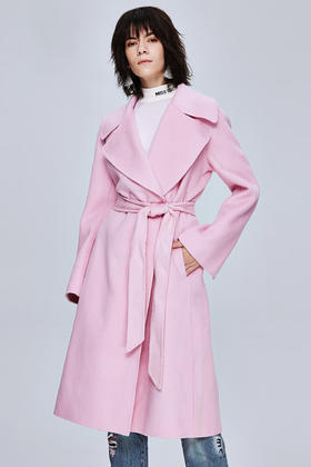 Miss Sixty冬季流行纯色翻领系带宽松长款时尚呢子大衣毛呢外套684MJ8310000