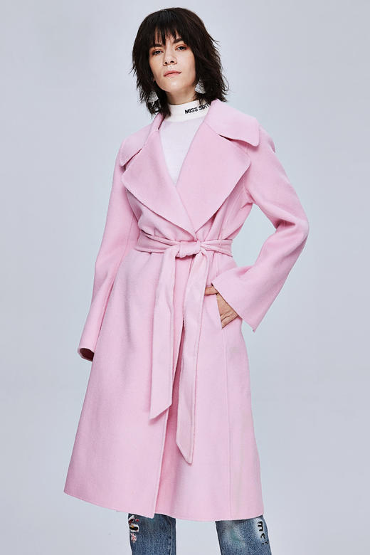 Miss Sixty冬季流行纯色翻领系带宽松长款时尚呢子大衣毛呢外套684MJ8310000 商品图0