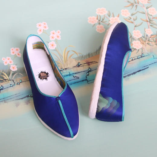 内联升女鞋手工单鞋千层底【国家宝藏】系列千里江山图真丝淑女鞋GB8293 商品图0