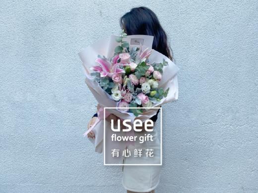 云裳女神a 教师节花束2枝粉色百合花束混搭粉玫瑰花折射桔梗花生日礼物手捧花花店送花上门 有心鲜花官方旗舰店