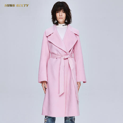 Miss Sixty冬季流行纯色翻领系带宽松长款时尚呢子大衣毛呢外套684MJ8310000 商品图1