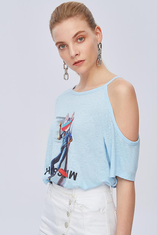 Miss Sixty印花宽松露肩设计感性感上衣亲肤短袖T恤女ins潮692SJ3730000 商品图0