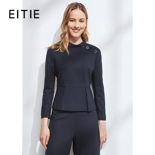 EITIE爱特爱女装冬款气质圆领经典收腰长袖显瘦羊毛呢短上衣女6013721 商品图0