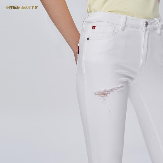 Miss Sixty夏季紧身显瘦小脚裤子七分白色毛边破洞弹力牛仔裤692JJ8040000 商品图2