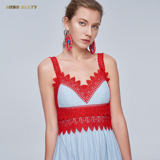 Miss Sixty夏季蕾丝绣花高收腰无袖吊带裙条纹牛仔连衣裙长裙子692DJ0760000 商品图2