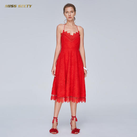 Miss Sixty夏季V领气质性感绣花蕾丝露背无袖吊带连衣裙长裙子692DJ0680000 商品图1
