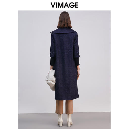 VIMAGE纬漫纪冬款大气翻领时尚百搭显瘦廓形羊毛呢大衣女V1414018D 商品图3