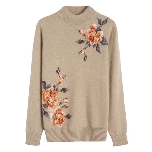 XX 13089羊绒羊毛镶钻印花半高领针织衫 商品图1