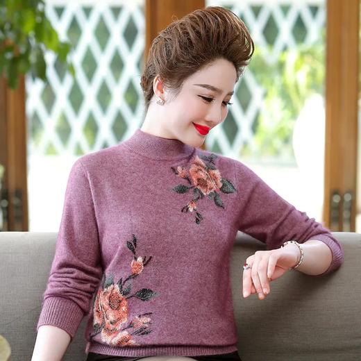 XX 13089羊绒羊毛镶钻印花半高领针织衫 商品图2