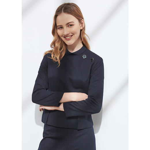 EITIE爱特爱女装冬款气质圆领经典收腰长袖显瘦羊毛呢短上衣女6013721 商品图10