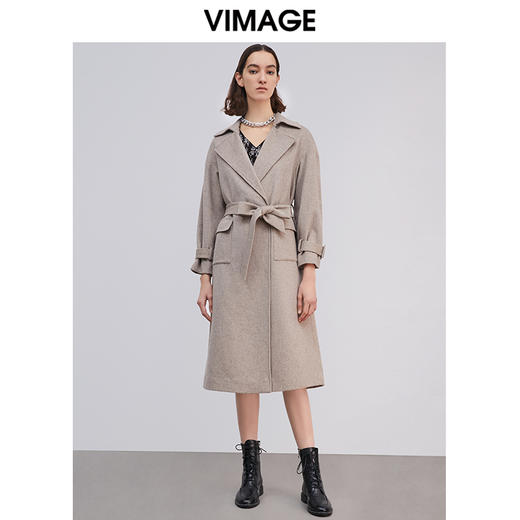 VIMAGE纬漫纪冬季新款宽松廓形收腰显瘦长款保暖羊毛呢大衣女VD2014001 商品图0