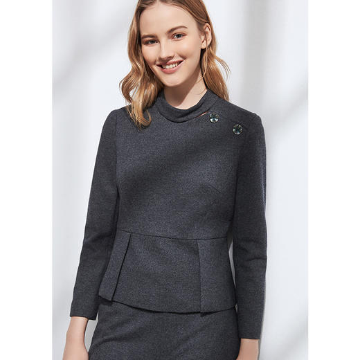 EITIE爱特爱女装冬款气质圆领经典收腰长袖显瘦羊毛呢短上衣女6013721 商品图8