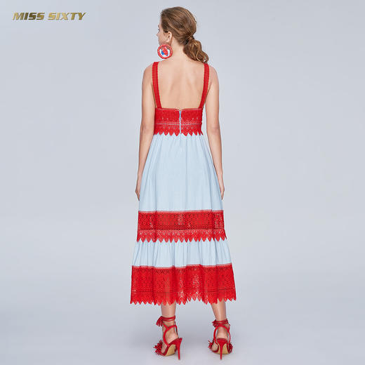 Miss Sixty夏季蕾丝绣花高收腰无袖吊带裙条纹牛仔连衣裙长裙子692DJ0760000 商品图1
