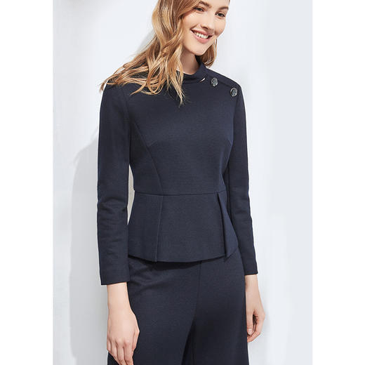 EITIE爱特爱女装冬款气质圆领经典收腰长袖显瘦羊毛呢短上衣女6013721 商品图3