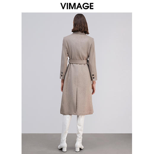  VIMAGE纬漫纪冬季新款挺括帅气复古双排扣长款收腰羊毛呢大衣VD2014003 商品图4