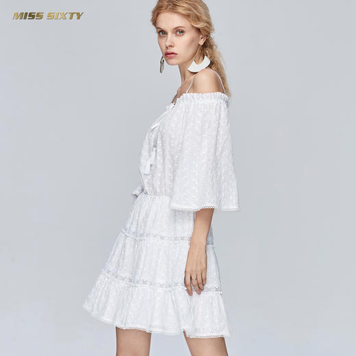 Miss Sixty夏季一字领喇叭袖高收腰白色超仙气吊带连衣裙692DJ8290000 商品图4