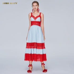 Miss Sixty夏季蕾丝绣花高收腰无袖吊带裙条纹牛仔连衣裙长裙子692DJ0760000