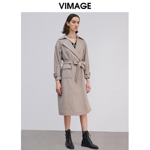 VIMAGE纬漫纪冬季新款宽松廓形收腰显瘦长款保暖羊毛呢大衣女VD2014001 商品图2