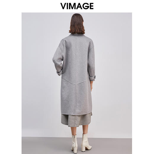  VIMAGE纬漫纪冬季新款宽松翻领双排扣直筒长款羊毛呢大衣女V1414020D 商品图3