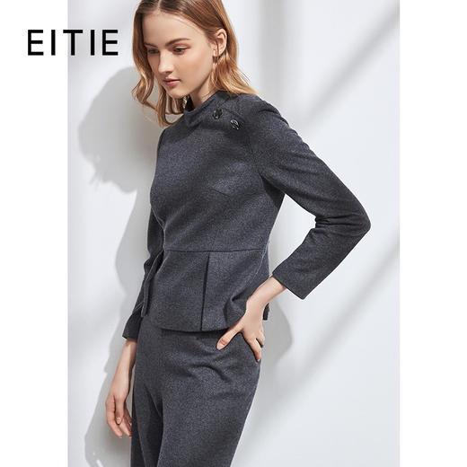EITIE爱特爱女装冬款气质圆领经典收腰长袖显瘦羊毛呢短上衣女6013721 商品图1