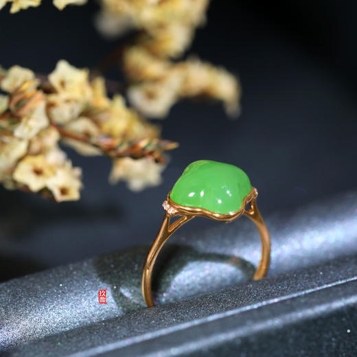 18K玫瑰金和田玉（碧玉）戒指   /四叶草11*11mm/苹果绿 (圈口请备注留言) 商品图1