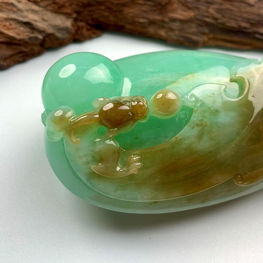 派瑞翡翠 翡翠手把件 糯种 绿色红翡 商品图2