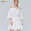 Miss Sixty夏季一字领喇叭袖高收腰白色超仙气吊带连衣裙692DJ8290000 商品缩略图0