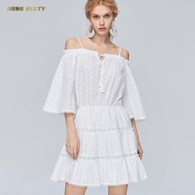Miss Sixty夏季一字领喇叭袖高收腰白色超仙气吊带连衣裙692DJ8290000