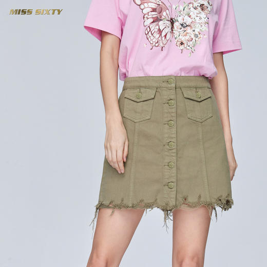Miss Sixty纯棉高腰裙毛边A字裙牛仔裙半身裙短裙692KJ7530000 商品图0