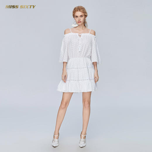 Miss Sixty夏季一字领喇叭袖高收腰白色超仙气吊带连衣裙692DJ8290000 商品图3
