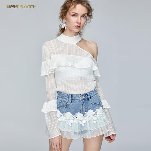 Miss Sixty网纱拼接裙裤浅色高腰牛仔短裤692JJ2260000 商品图2