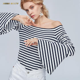 Miss Sixty纯棉一字肩条纹露肩上衣设计感亲肤长袖T恤女ins潮691SJ2441000