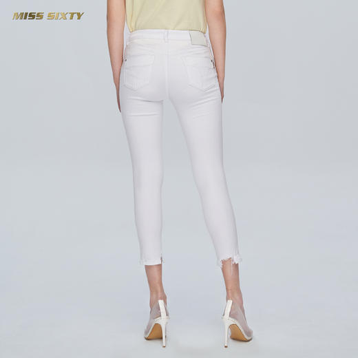 Miss Sixty夏季紧身显瘦小脚裤子七分白色毛边破洞弹力牛仔裤692JJ8040000 商品图1