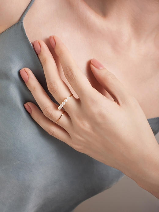 LUCINE鹿鸣珠宝 | 盈珍珠排戒戒指淡水珍珠mini珍珠18k金百搭 商品图1