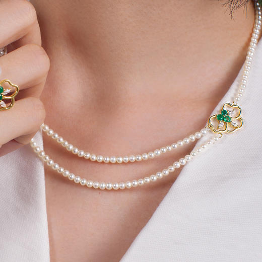 LUCINE鹿鸣珠宝 | 花园系列月下项链原创18k金祖母绿珍珠钻石 商品图0