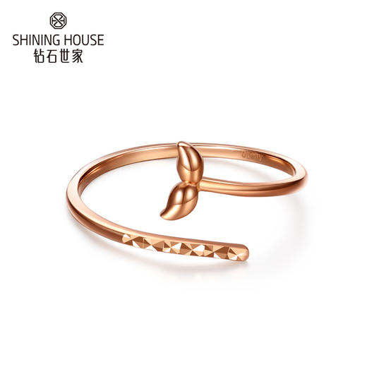 【时尚K金】钻石世家 18K金戒指 银杏开口戒指 人鱼尾巴造型戒指 开口素戒戒指 不规则戒指 尾戒叠戴戒指 简约时尚女戒（约1.07±0.1克） 商品图3