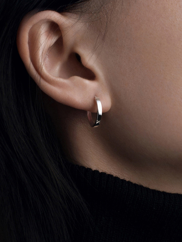 LUCINE Hoop18K白金耳圈男女简洁耳饰时尚礼物耳环扣时髦金叠戴感