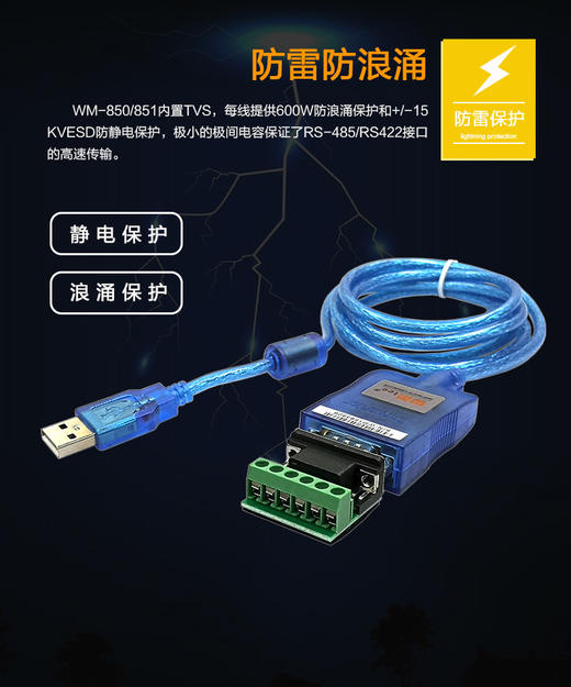USB转RS485/RS422转换器/PL2303+SP485双芯片/WM-850进口芯片 加密屏蔽编织 抗干扰  支持Win10 系统 商品图9