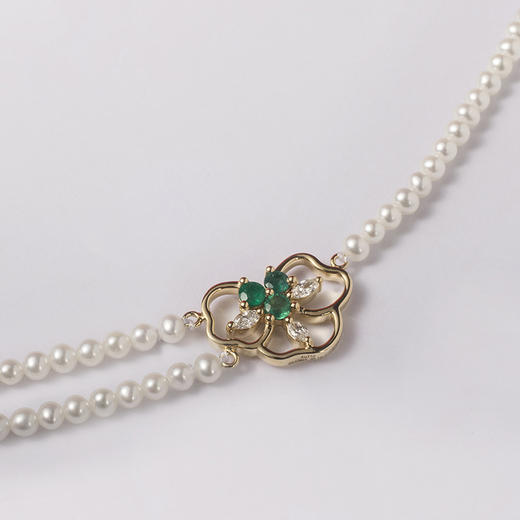 LUCINE鹿鸣珠宝 | 花园系列月下项链原创18k金祖母绿珍珠钻石 商品图3