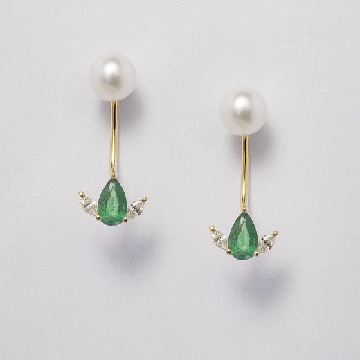 LUCINE鹿鸣珠宝 | 花园系列小精灵祖母绿钻石耳钉原创18k金珍珠 商品图3