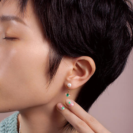 LUCINE鹿鸣珠宝 | 花园系列小精灵祖母绿钻石耳钉原创18k金珍珠 商品图1