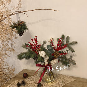 花艺 进口冬青大松瓶花