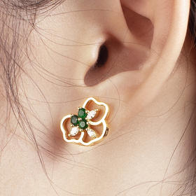 LUCINE鹿鸣珠宝 | 花园系列月下祖母绿珍珠钻石耳钉原创18k金