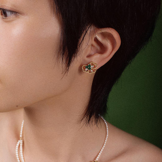 （RED）LUCINE鹿鸣珠宝 | 花园系列月下祖母绿珍珠钻石耳钉原创18k金 商品图1