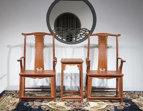 红桥红  家具严选  缅甸花梨（大果紫檀）  【书斋图 四出头官帽椅 三件套】