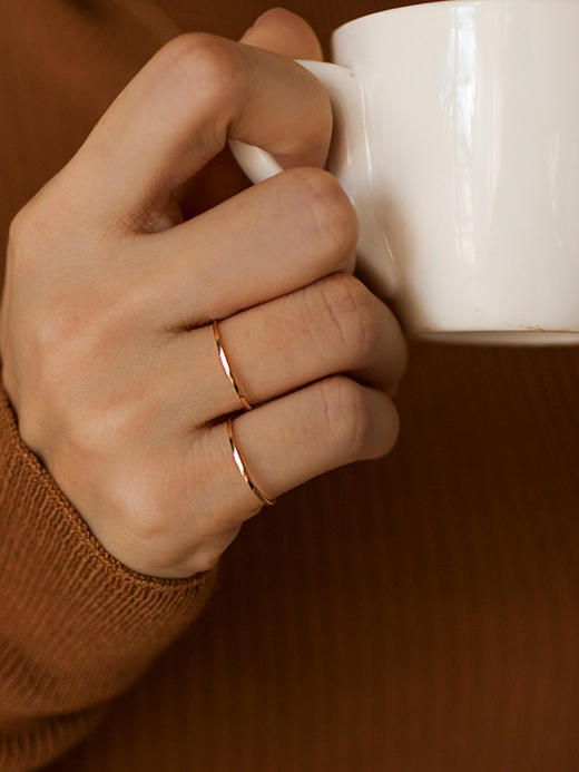 LUCINE 18K黄金光圈戒指七夕礼物设计玫瑰金尾戒女细关节戒叠戴感 商品图2