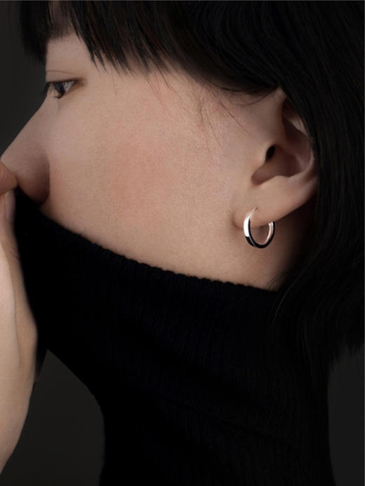 LUCINE Hoop18K白金耳圈男女简洁耳饰时尚礼物耳环扣时髦金叠戴感 商品图1