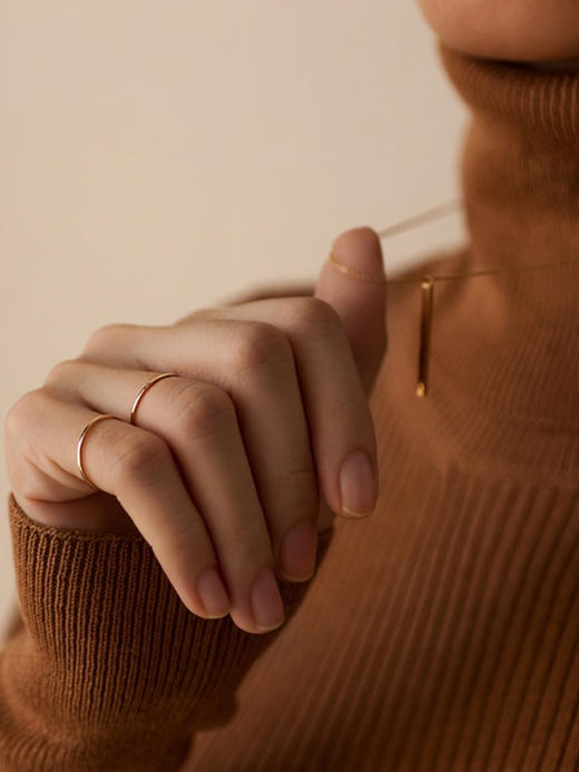 LUCINE 18K黄金光圈戒指七夕礼物设计玫瑰金尾戒女细关节戒叠戴感 商品图3