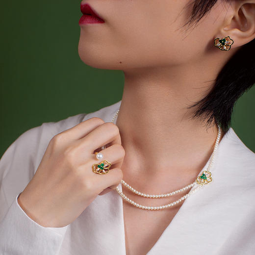 LUCINE鹿鸣珠宝 | 花园系列月下项链原创18k金祖母绿珍珠钻石 商品图1