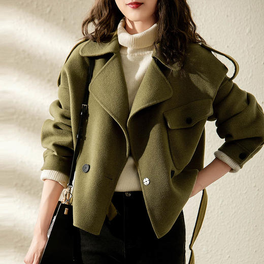 《ihimi#秋季新品》时尚短款女款宽松休闲女式尼大衣